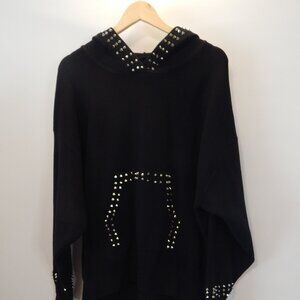 ZARA BLACK OVERSIZED HOODIE SWEATER W/SILVER STUD ACCENTS LARGE